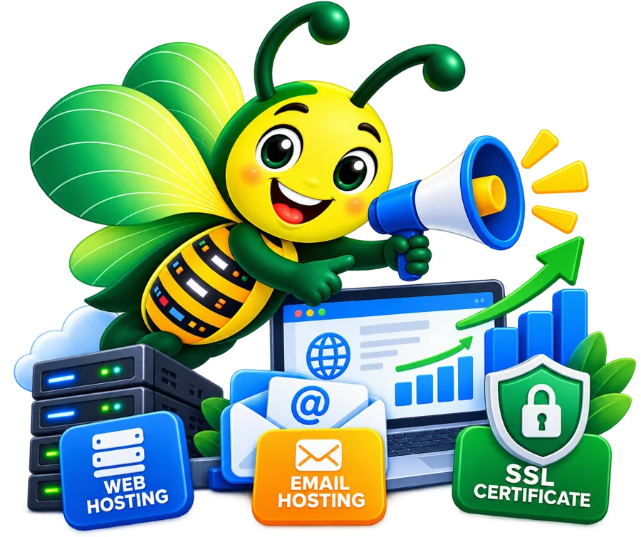buzzing365 bee announcing web hosting, email hosting and SSL certificates
